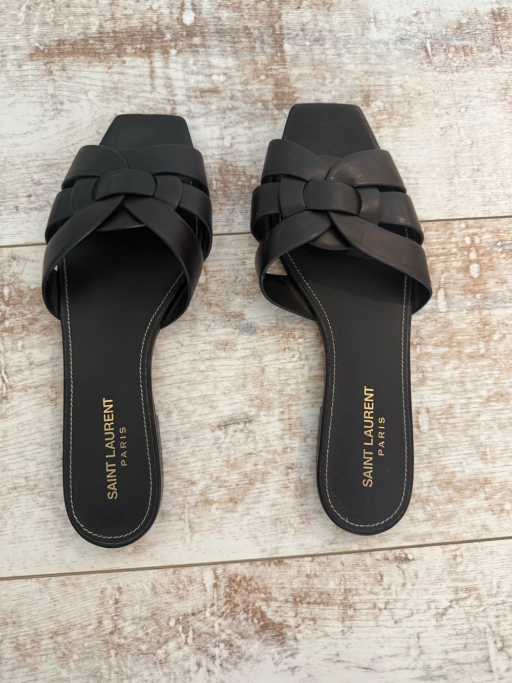 Saint Laurent Black Woven Slide Sandals
